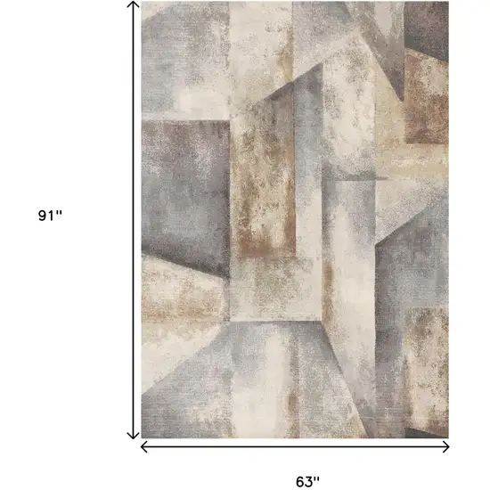 Gray Beige And Brown Abstract Area Rug Photo 3