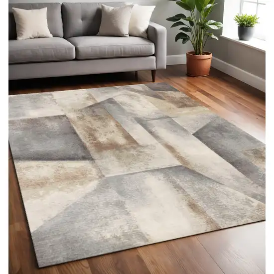 Gray Beige And Brown Abstract Area Rug Photo 1