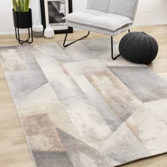 Gray Beige And Brown Abstract Area Rug Photo 4