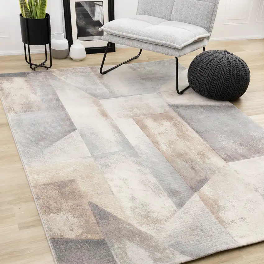 Gray Beige And Brown Abstract Area Rug Photo 4