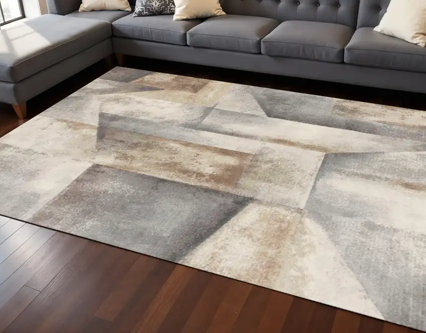 Gray Beige And Brown Abstract Area Rug Photo 1