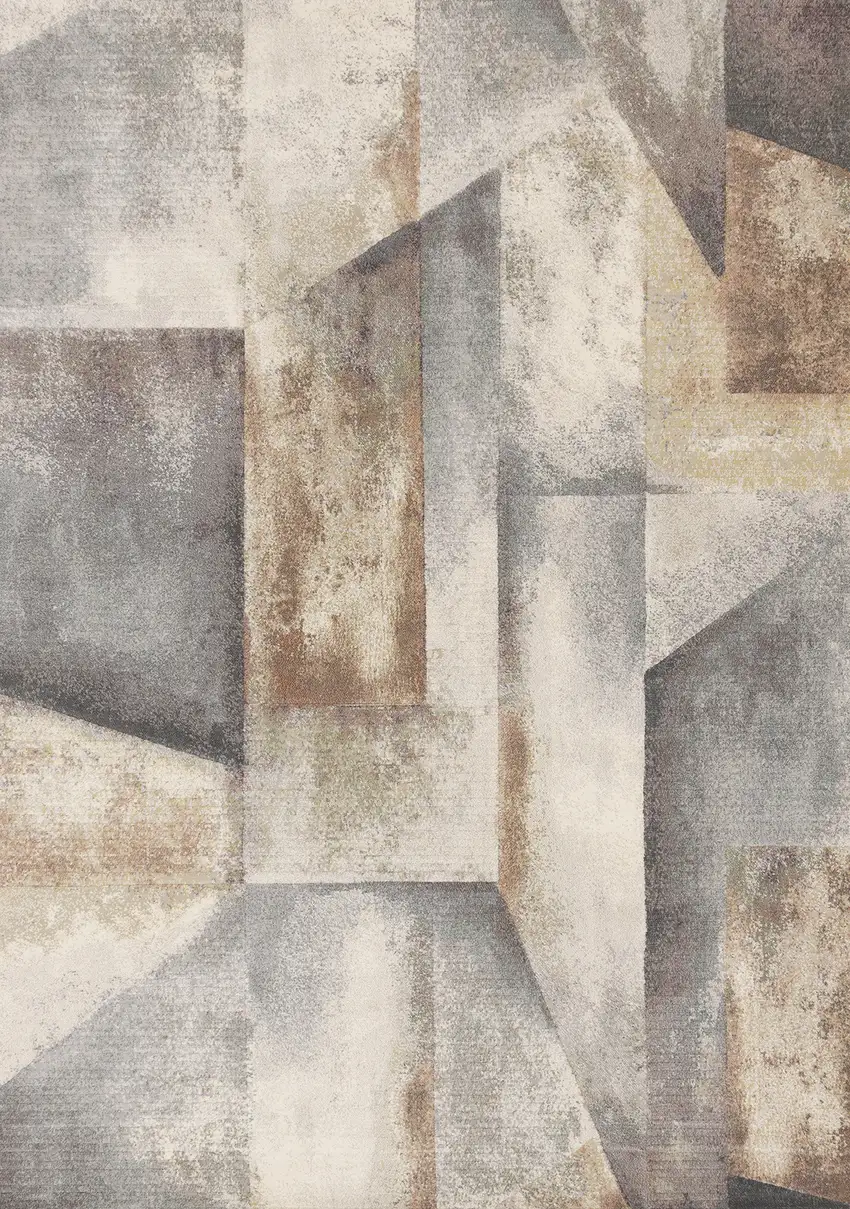 Gray Beige And Brown Abstract Area Rug Photo 2