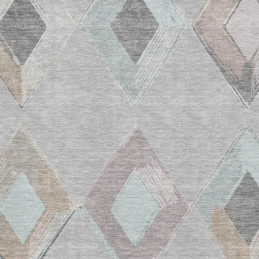 Gray Beige And Charcoal Geometric Washable Area Rug With UV Protection Photo 3