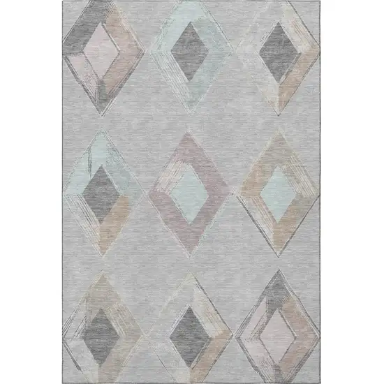 Gray Beige And Charcoal Geometric Washable Area Rug With UV Protection Photo 4