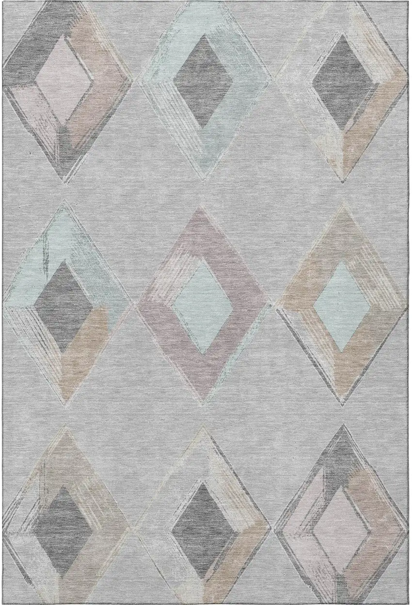 Gray Beige And Charcoal Geometric Washable Area Rug With UV Protection Photo 4