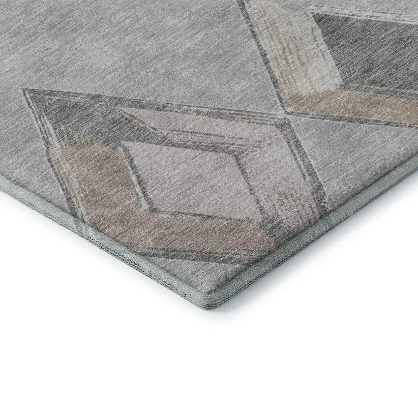 Gray Beige And Charcoal Geometric Washable Area Rug With UV Protection Photo 8