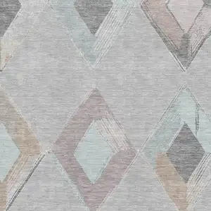 Photo of Gray Beige And Charcoal Geometric Washable Area Rug With UV Protection