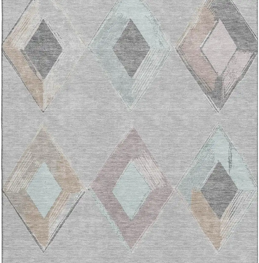 Gray Beige And Charcoal Geometric Washable Area Rug With UV Protection Photo 4