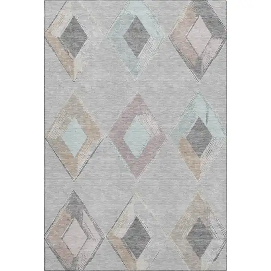 Gray Beige And Charcoal Geometric Washable Area Rug With UV Protection Photo 1