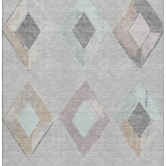Gray Beige And Charcoal Geometric Washable Area Rug With UV Protection Photo 4