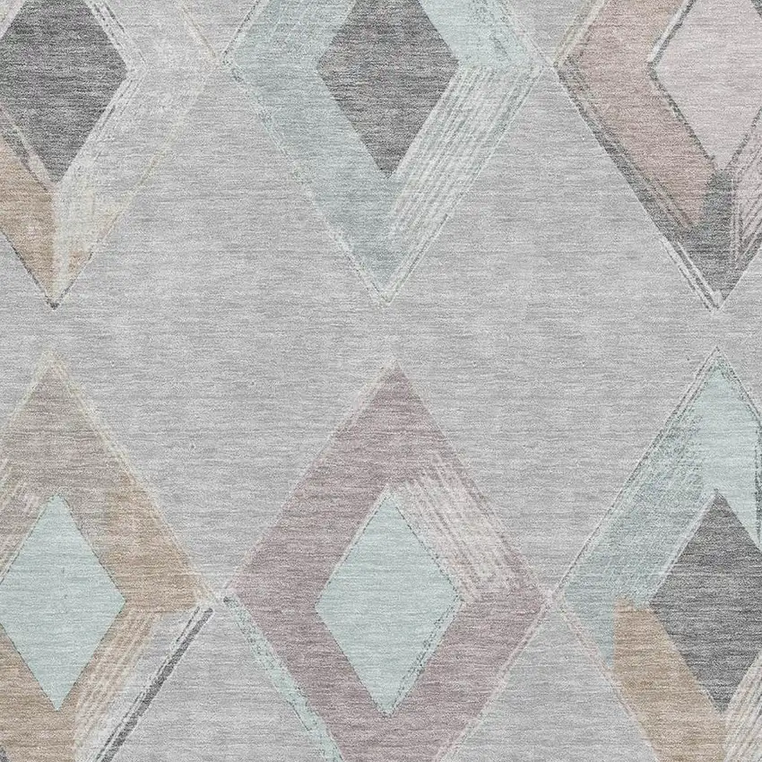 Gray Beige And Charcoal Geometric Washable Area Rug With UV Protection Photo 3