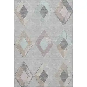 Photo of Gray Beige And Charcoal Geometric Washable Area Rug With UV Protection