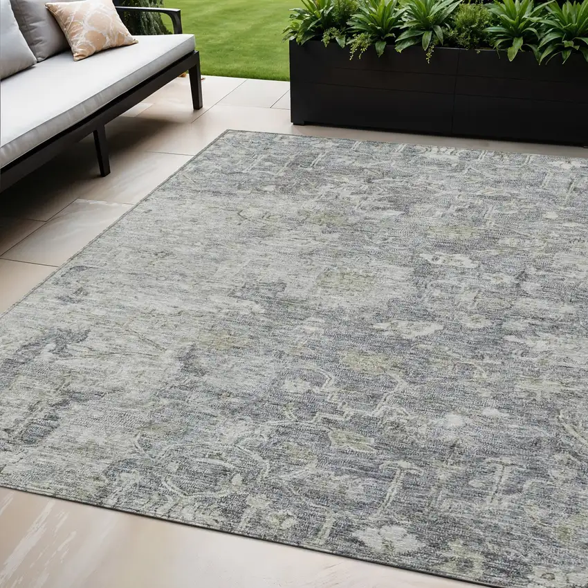 Gray Beige And Charcoal Oriental Washable Indoor Outdoor Area Rug Photo 1