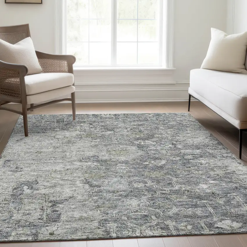 Gray Beige And Charcoal Oriental Washable Indoor Outdoor Area Rug Photo 9