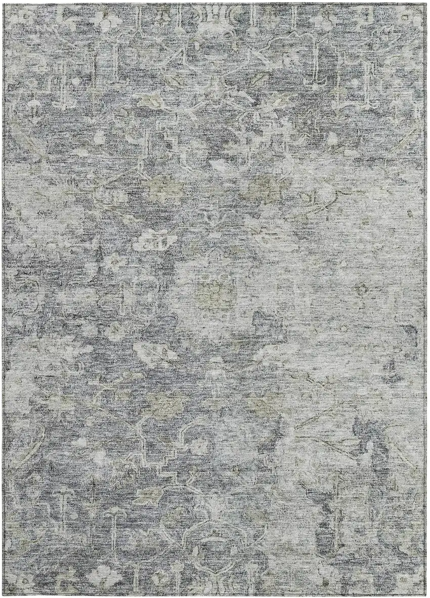 Gray Beige And Charcoal Oriental Washable Indoor Outdoor Area Rug Photo 7