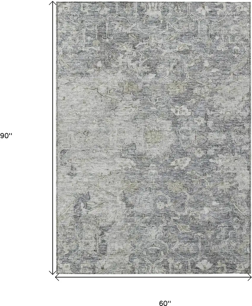 Gray Beige And Charcoal Oriental Washable Indoor Outdoor Area Rug Photo 3