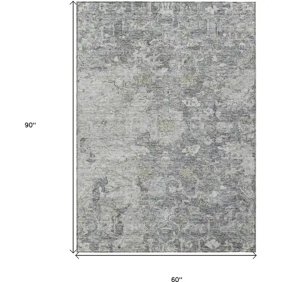 Gray Beige And Charcoal Oriental Washable Indoor Outdoor Area Rug Photo 3