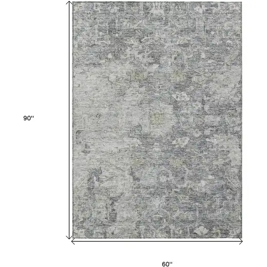 Gray Beige And Charcoal Oriental Washable Indoor Outdoor Area Rug Photo 3
