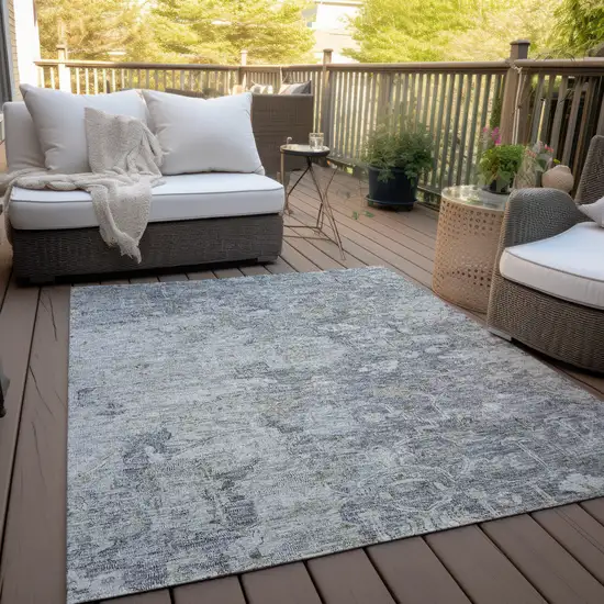Gray Beige And Charcoal Oriental Washable Indoor Outdoor Area Rug Photo 9