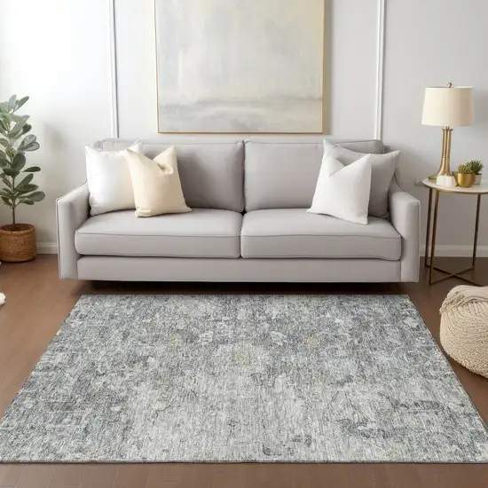 Gray Beige And Charcoal Oriental Washable Indoor Outdoor Area Rug Photo 9