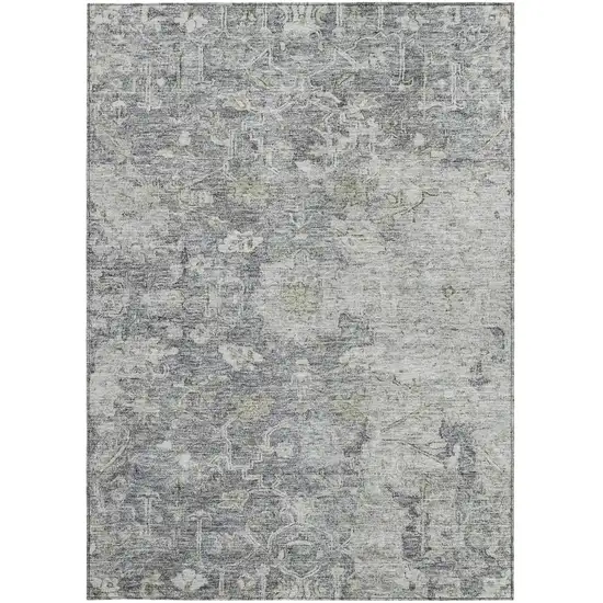 Gray Beige And Charcoal Oriental Washable Indoor Outdoor Area Rug Photo 6