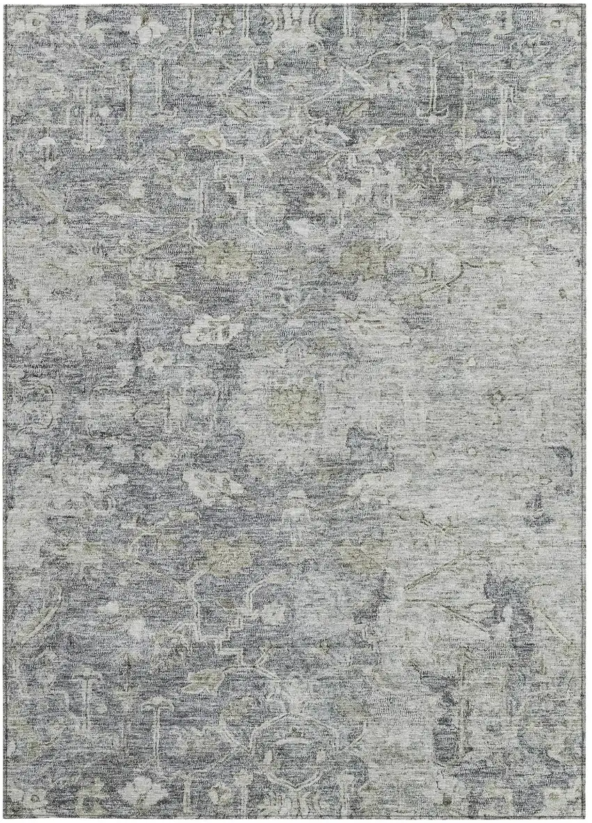 Gray Beige And Charcoal Oriental Washable Indoor Outdoor Area Rug Photo 6