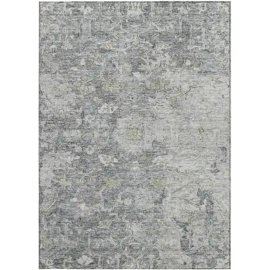 Gray Beige And Charcoal Oriental Washable Indoor Outdoor Area Rug Photo 6