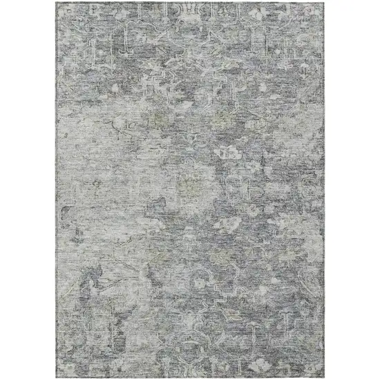 Gray Beige And Charcoal Oriental Washable Indoor Outdoor Area Rug Photo 2