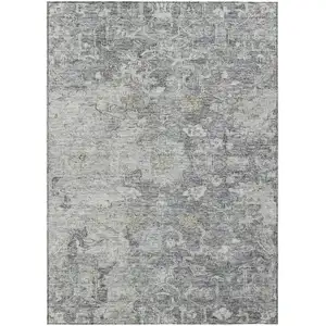 Photo of Gray Beige And Charcoal Oriental Washable Indoor Outdoor Area Rug