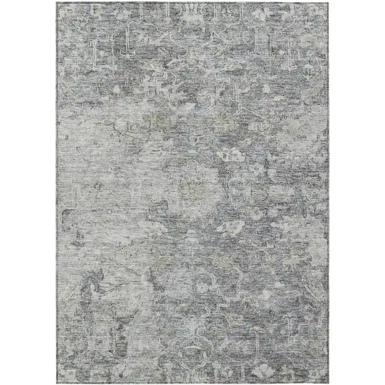 Gray Beige And Charcoal Oriental Washable Indoor Outdoor Area Rug Photo 2