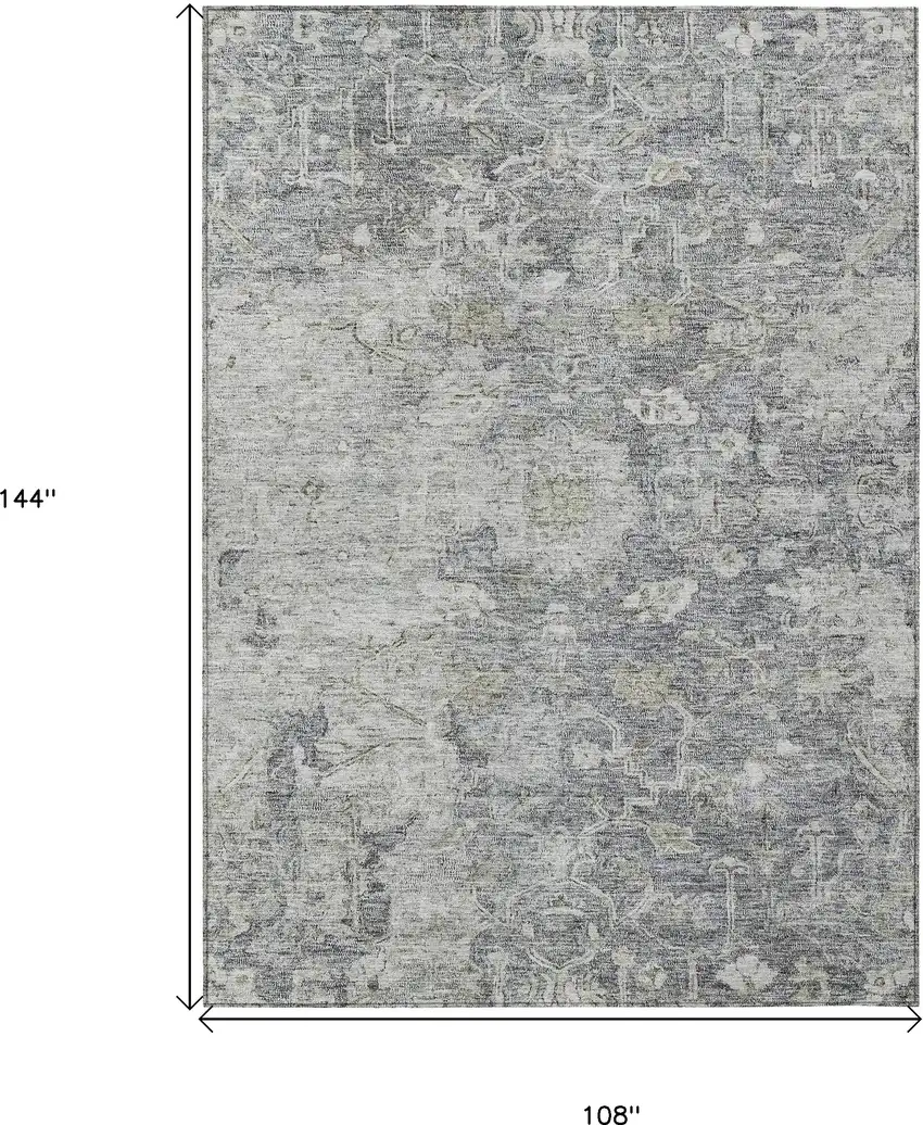 Gray Beige And Charcoal Oriental Washable Indoor Outdoor Area Rug Photo 3