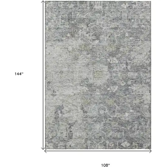 Gray Beige And Charcoal Oriental Washable Indoor Outdoor Area Rug Photo 3