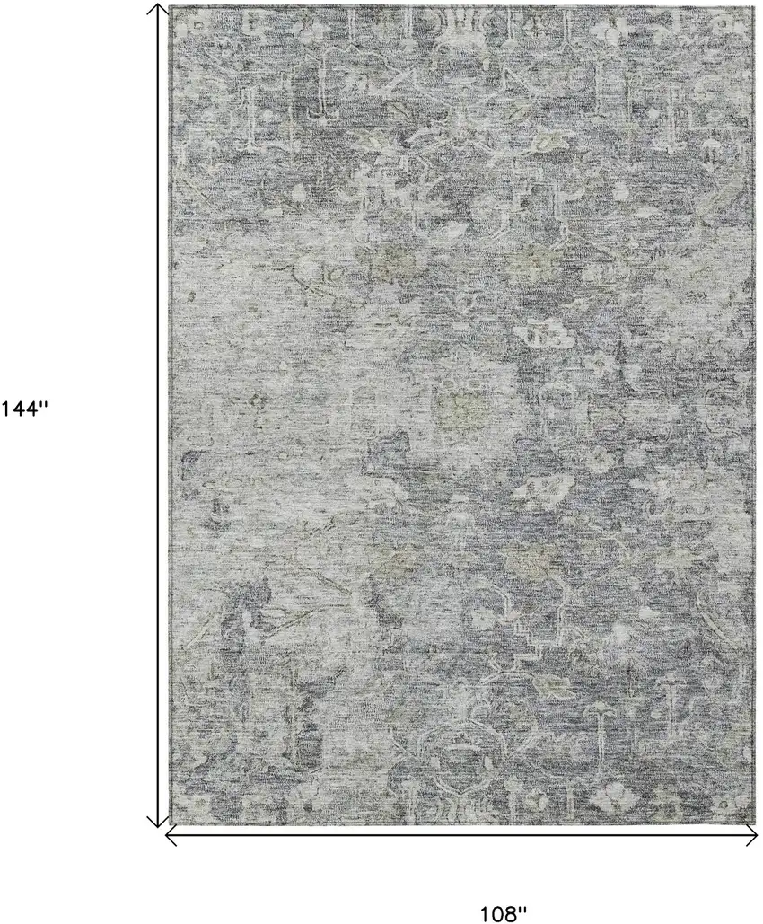 Gray Beige And Charcoal Oriental Washable Indoor Outdoor Area Rug Photo 3