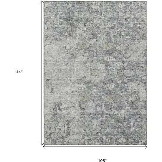 Gray Beige And Charcoal Oriental Washable Indoor Outdoor Area Rug Photo 3