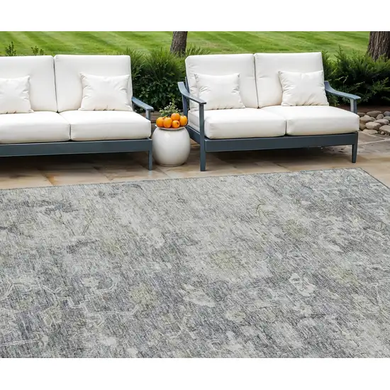 Gray Beige And Charcoal Oriental Washable Indoor Outdoor Area Rug Photo 1
