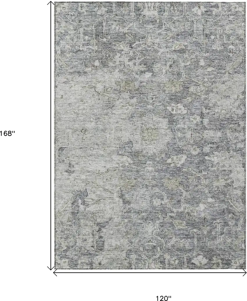 Gray Beige And Charcoal Oriental Washable Indoor Outdoor Area Rug Photo 3