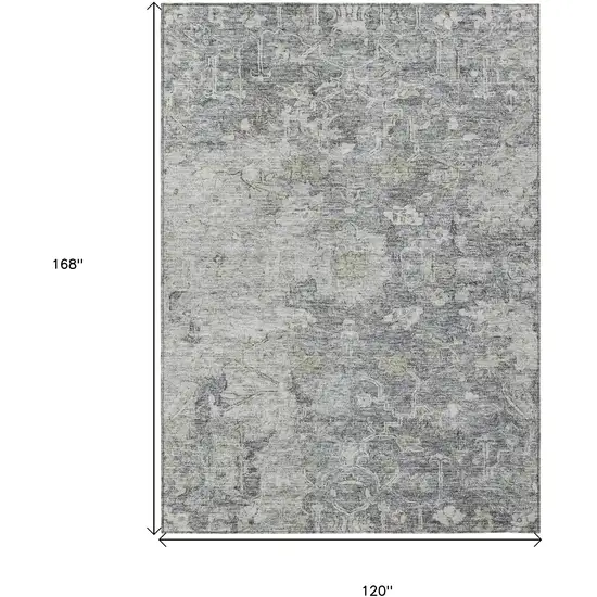 Gray Beige And Charcoal Oriental Washable Indoor Outdoor Area Rug Photo 3