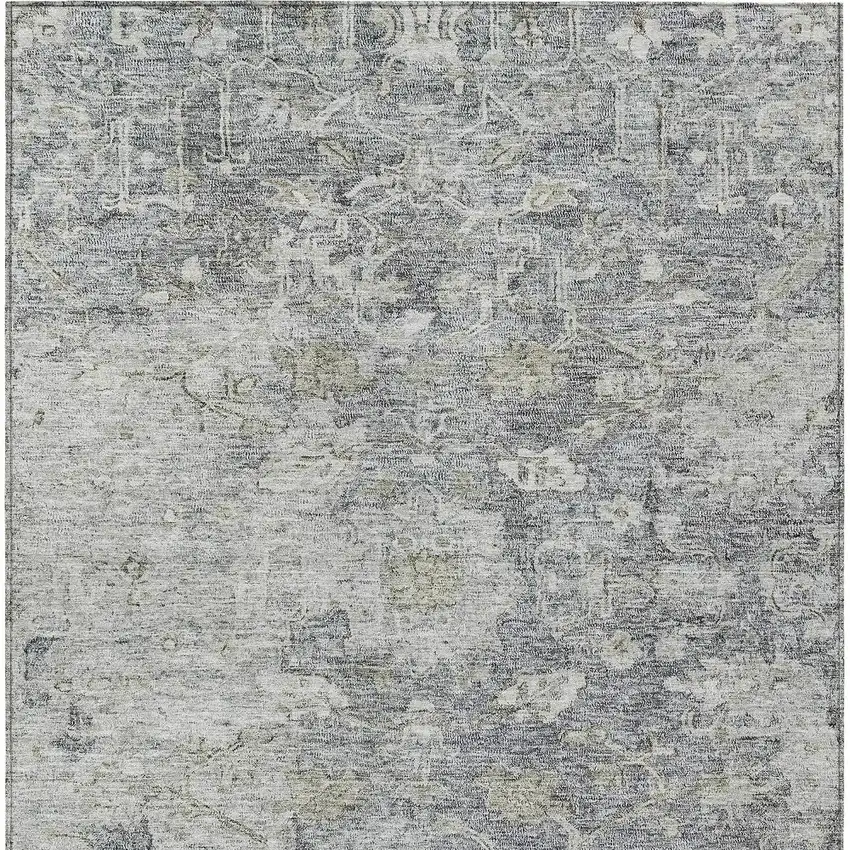 Gray Beige And Charcoal Oriental Washable Indoor Outdoor Area Rug Photo 7