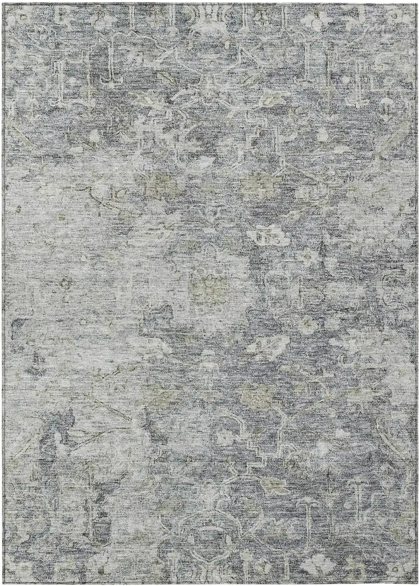 Gray Beige And Charcoal Oriental Washable Indoor Outdoor Area Rug Photo 2