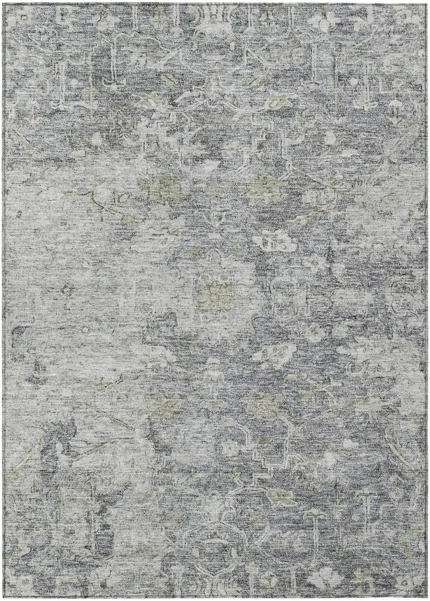 Gray Beige And Charcoal Oriental Washable Indoor Outdoor Area Rug Photo 2