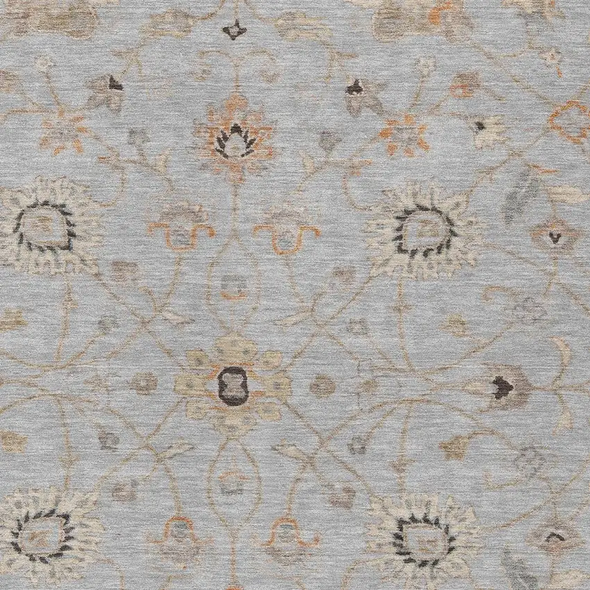 Gray Beige And Coral Floral Washable Indoor Outdoor Area Rug Photo 6