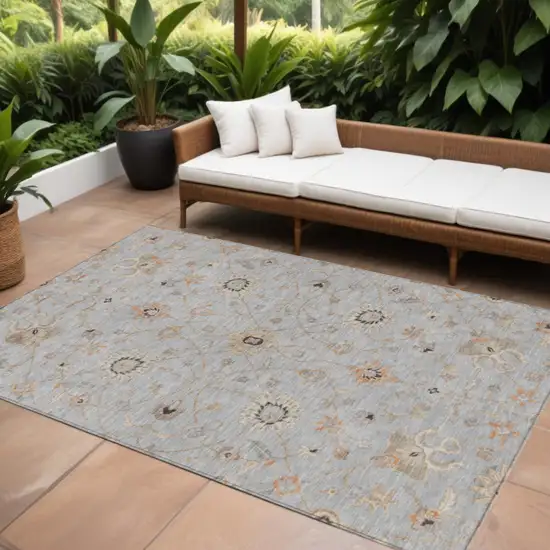 Gray Beige And Coral Floral Washable Indoor Outdoor Area Rug Photo 1