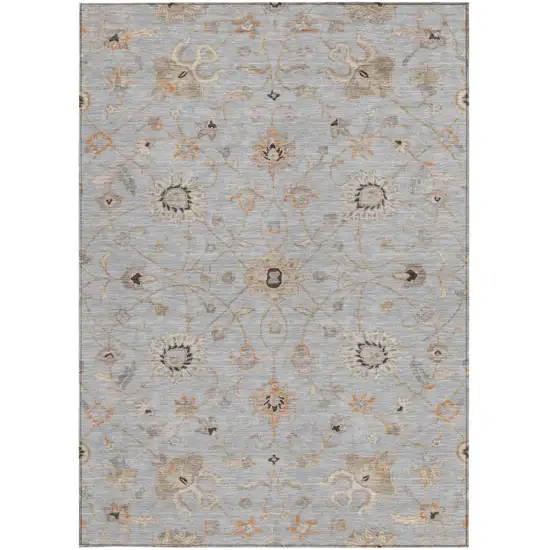 Gray Beige And Coral Floral Washable Indoor Outdoor Area Rug Photo 7