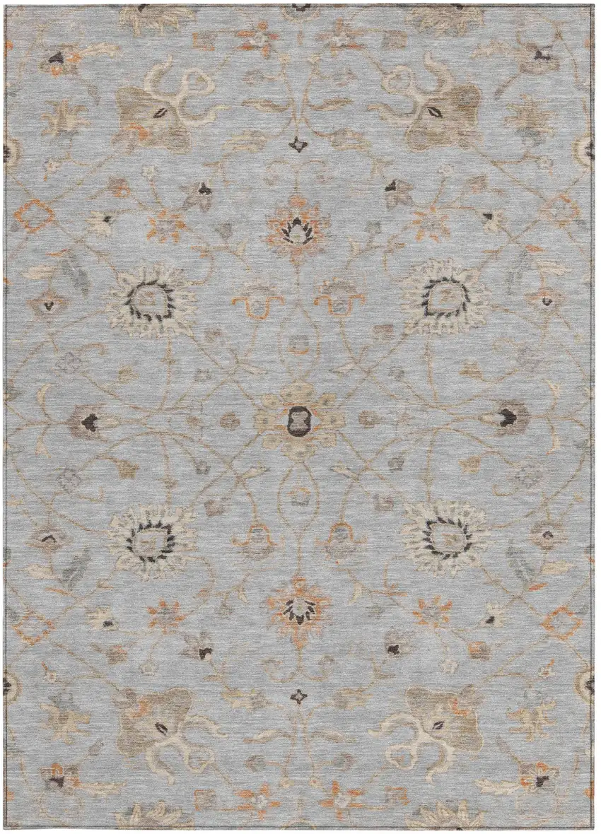 Gray Beige And Coral Floral Washable Indoor Outdoor Area Rug Photo 7