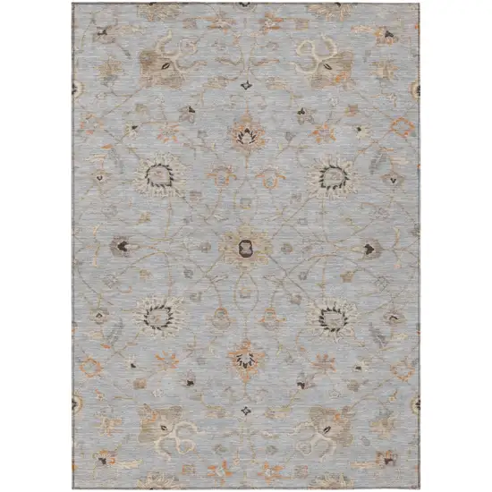 Gray Beige And Coral Floral Washable Indoor Outdoor Area Rug Photo 2