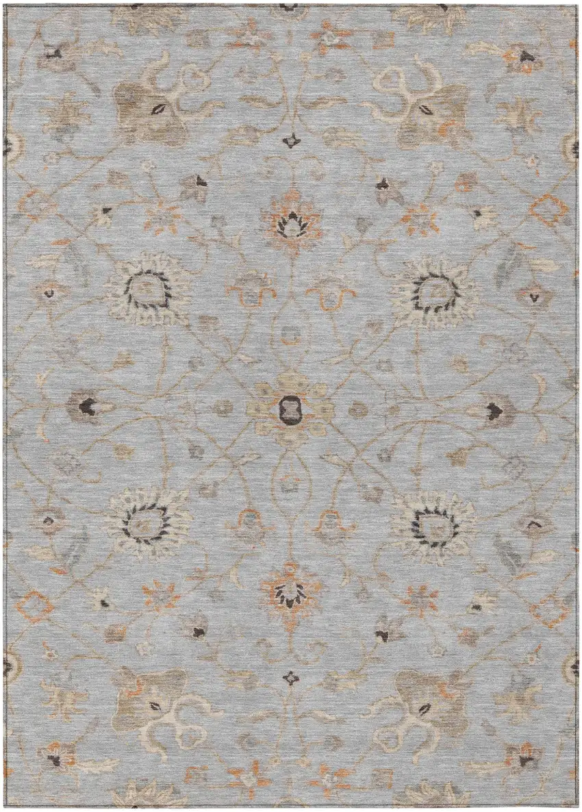 Gray Beige And Coral Floral Washable Indoor Outdoor Area Rug Photo 2