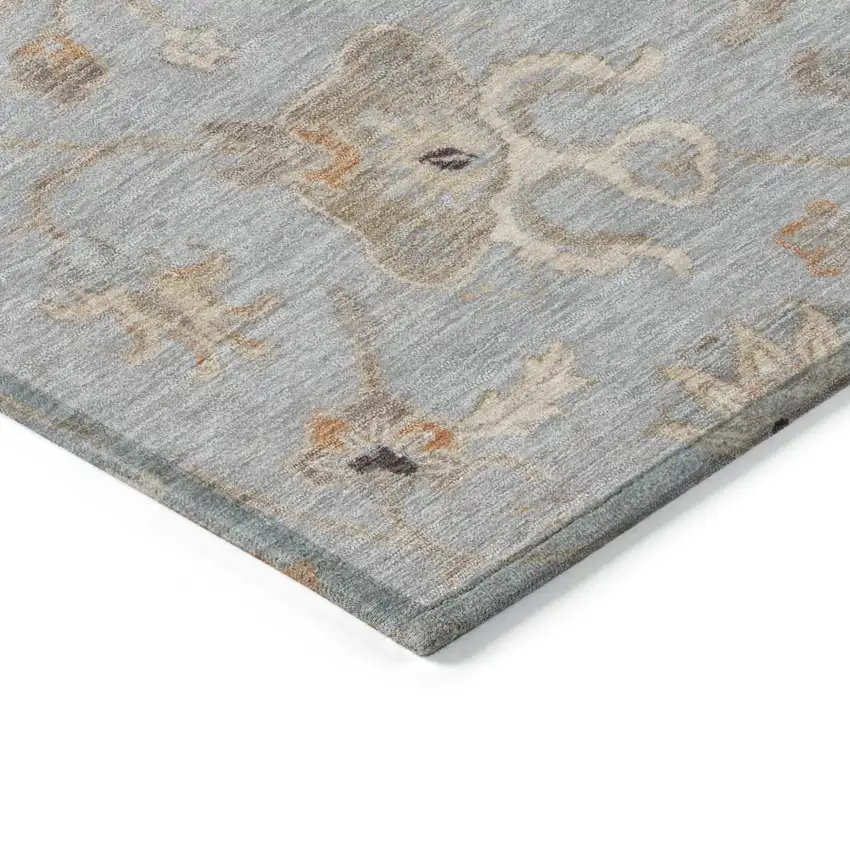 Gray Beige And Coral Floral Washable Indoor Outdoor Area Rug Photo 4