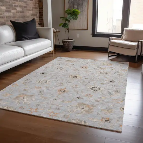 Gray Beige And Coral Floral Washable Indoor Outdoor Area Rug Photo 9