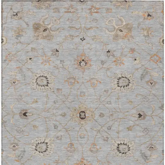 Gray Beige And Coral Floral Washable Indoor Outdoor Area Rug Photo 7