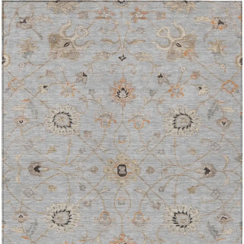 Gray Beige And Coral Floral Washable Indoor Outdoor Area Rug Photo 7